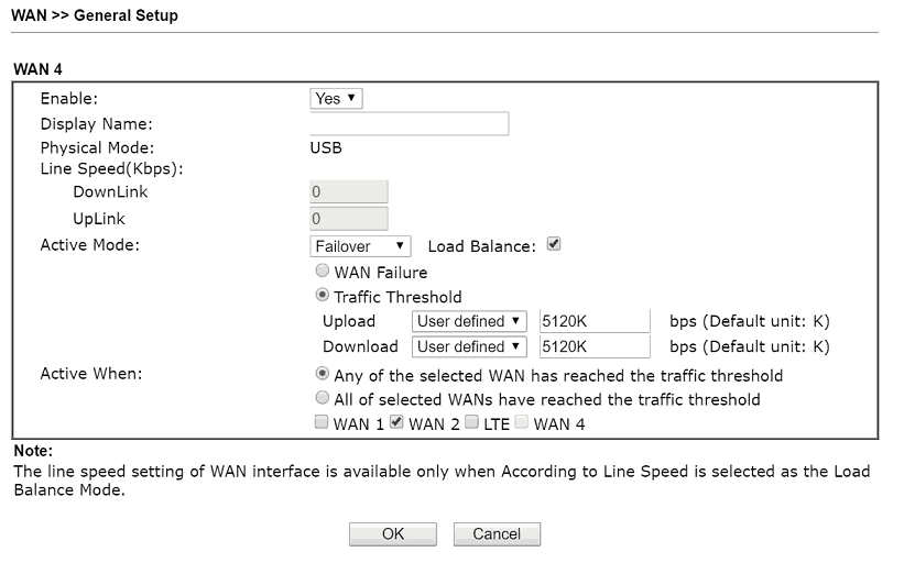 a screenshot of setting up failover conditions in WAN - Internet Access -Details page